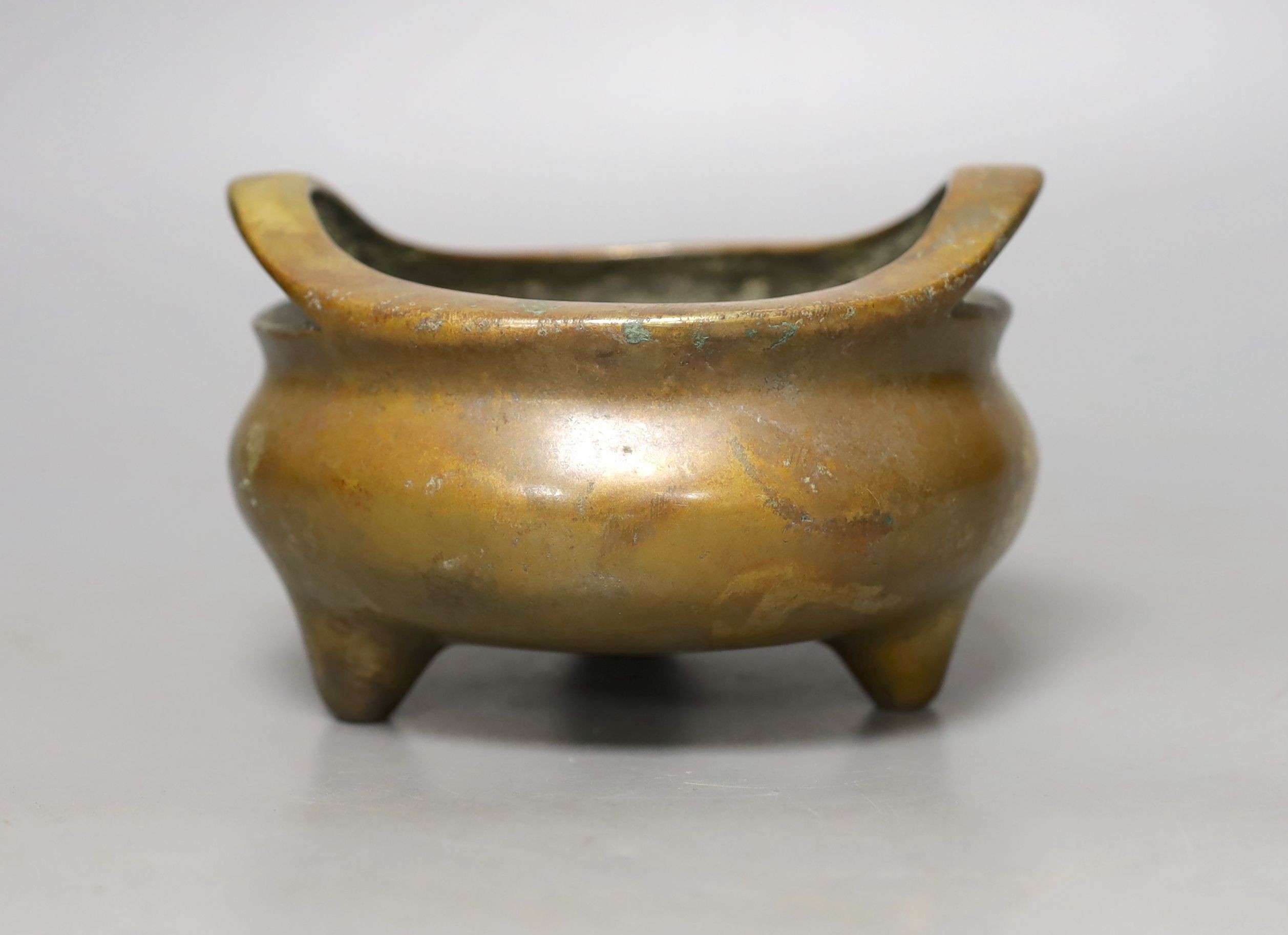 A Chinese bronze ding censer, Xuande mark but later, diameter 14cm
